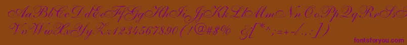 Allegroscript-Schriftart – Violette Schriften auf braunem Hintergrund