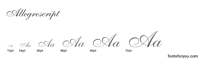 Größen der Schriftart Allegroscript