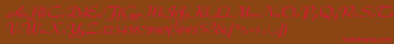 フォントDsadmiral – 赤い文字が茶色の背景にあります。
