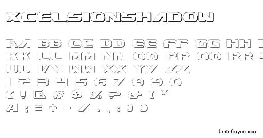A fonte XcelsionShadow – alfabeto, números, caracteres especiais