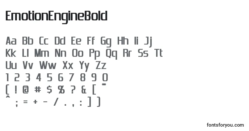 A fonte EmotionEngineBold – alfabeto, números, caracteres especiais