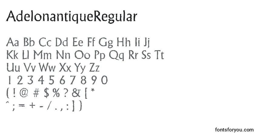 Schriftart AdelonantiqueRegular – Alphabet, Zahlen, spezielle Symbole