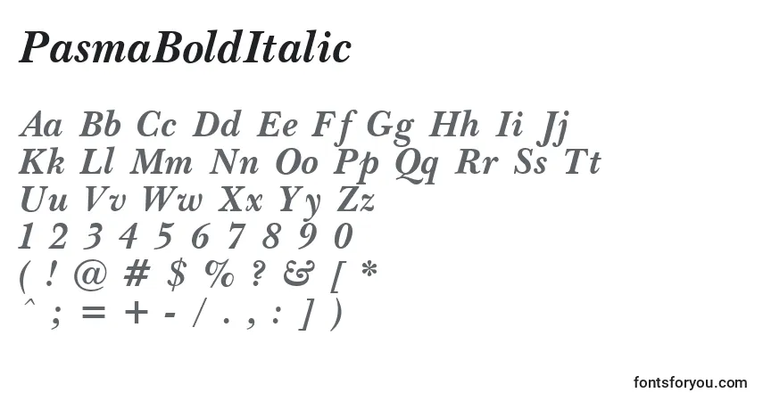 Schriftart PasmaBoldItalic – Alphabet, Zahlen, spezielle Symbole