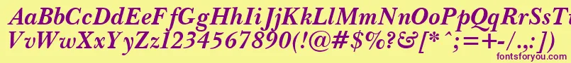 フォントPasmaBoldItalic – 紫色のフォント、黄色の背景