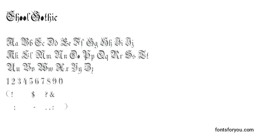 Czcionka ChoolGothic – alfabet, cyfry, specjalne znaki