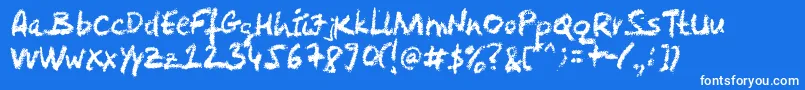 Crayola-Schriftart – Weiße Schriften auf blauem Hintergrund
