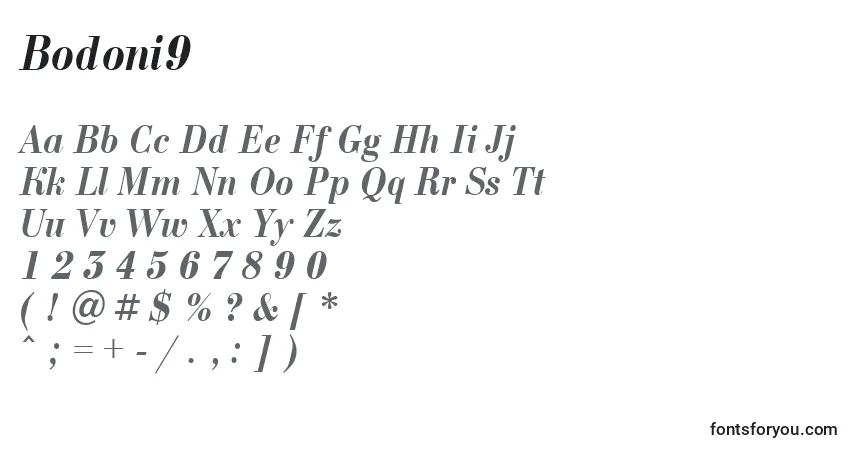 A fonte Bodoni9 – alfabeto, números, caracteres especiais