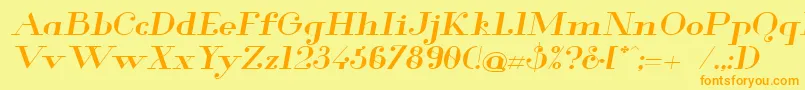 フォントGlamor Mediumextendeditalic – オレンジの文字が黄色の背景にあります。