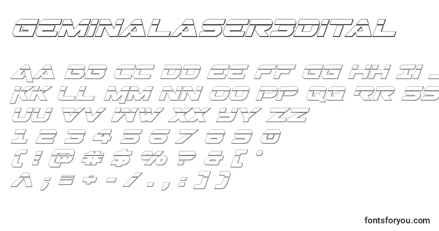 Czcionka Geminalaser3Dital – alfabet, cyfry, specjalne znaki