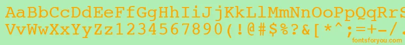 フォントNtcouriervkCyrillicNormaloblique – オレンジの文字が緑の背景にあります。