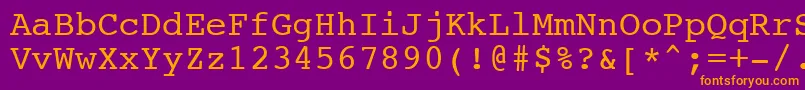 フォントNtcouriervkCyrillicNormaloblique – 紫色の背景にオレンジのフォント