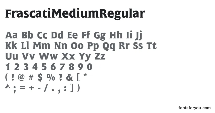 A fonte FrascatiMediumRegular – alfabeto, números, caracteres especiais