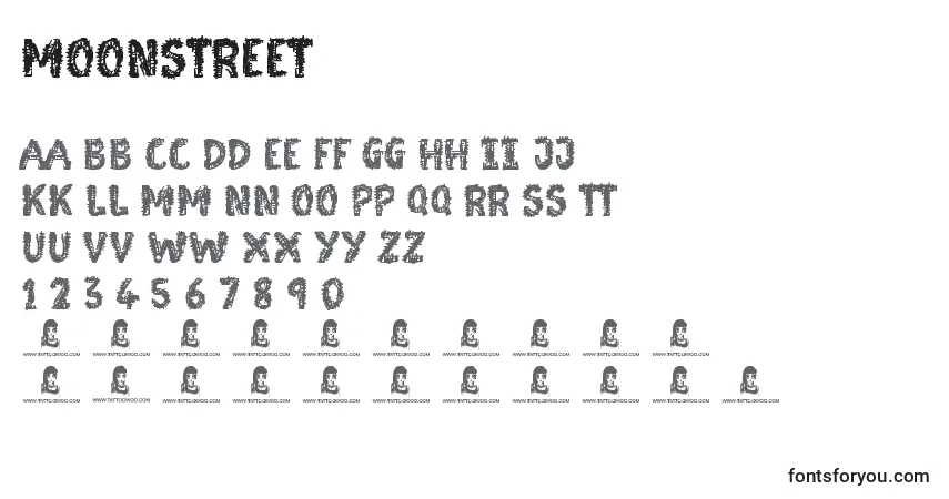 A fonte Moonstreet – alfabeto, números, caracteres especiais