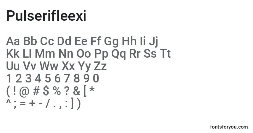 Czcionka Pulserifleexi – alfabet, cyfry, specjalne znaki