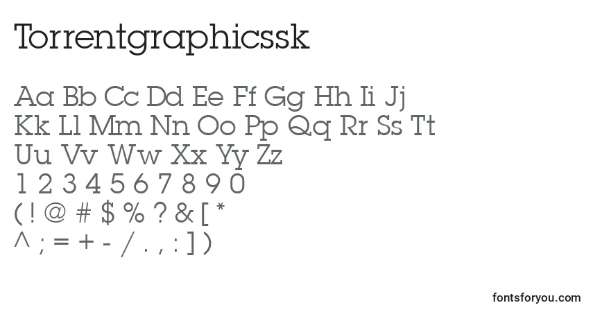 A fonte Torrentgraphicssk – alfabeto, números, caracteres especiais