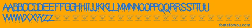 ThegrimraidersRegular-Schriftart – Blaue Schriften auf orangefarbenem Hintergrund