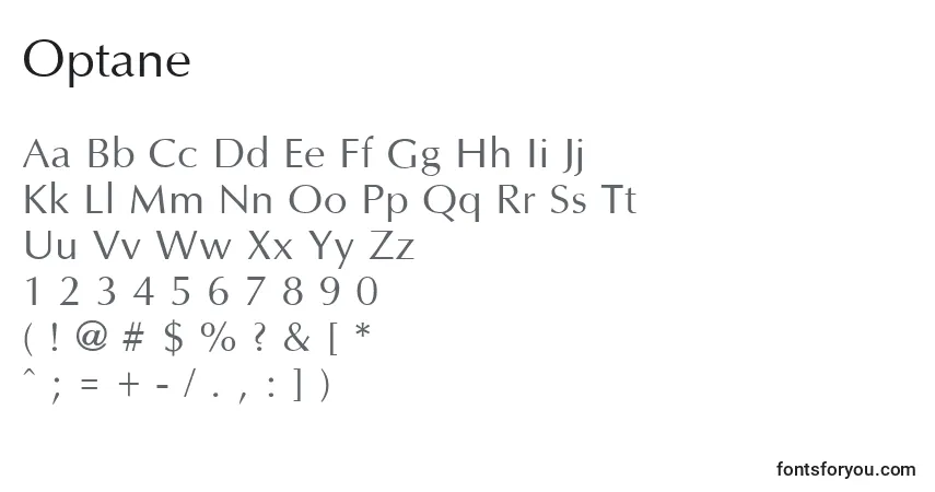 A fonte Optane – alfabeto, números, caracteres especiais