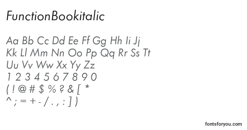 FunctionBookitalicフォント–アルファベット、数字、特殊文字
