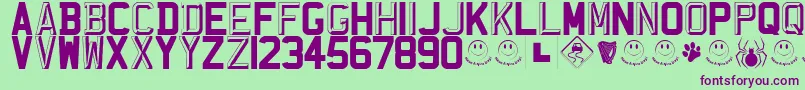 RegistrationPlateUk-Schriftart – Violette Schriften auf grünem Hintergrund