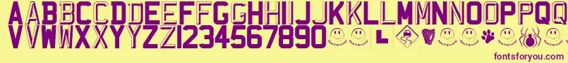 RegistrationPlateUk-Schriftart – Violette Schriften auf gelbem Hintergrund