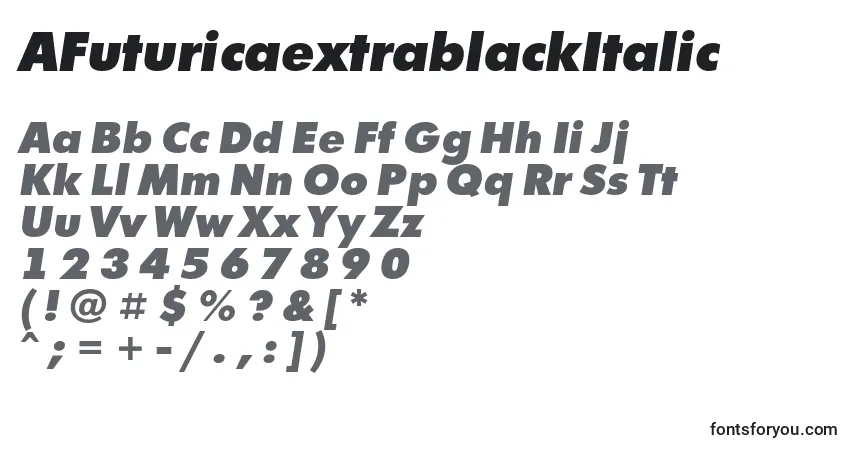 A fonte AFuturicaextrablackItalic – alfabeto, números, caracteres especiais