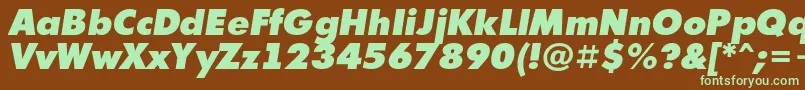 フォントAFuturicaextrablackItalic – 緑色の文字が茶色の背景にあります。
