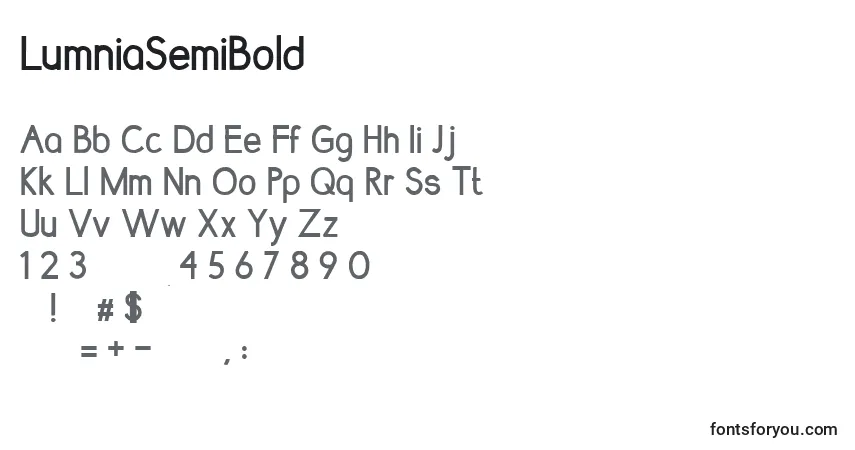 Schriftart LumniaSemiBold – Alphabet, Zahlen, spezielle Symbole
