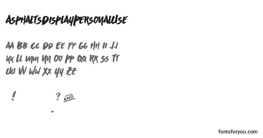 Schriftart AsphaltsDisplayPersonalUse – Alphabet, Zahlen, spezielle Symbole