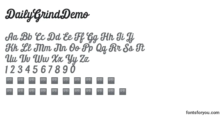 Шрифт DailyGrindDemo – алфавит, цифры, специальные символы
