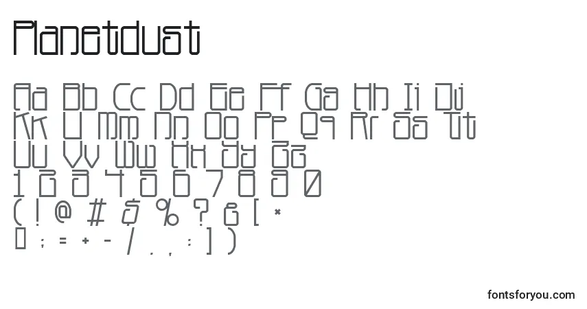 Шрифт Planetdust – алфавит, цифры, специальные символы