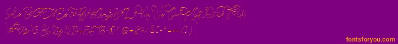 Fonte CeciliaScriptWebfont – fontes laranjas em um fundo violeta