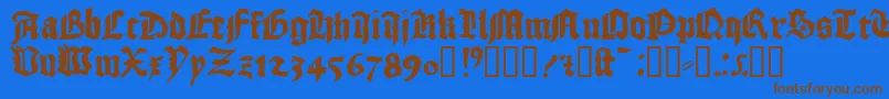 フォント1456gutenberg – 茶色の文字が青い背景にあります。