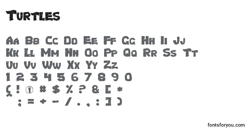 A fonte Turtles – alfabeto, números, caracteres especiais