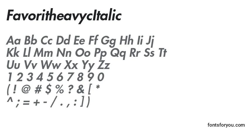 A fonte FavoritheavycItalic – alfabeto, números, caracteres especiais