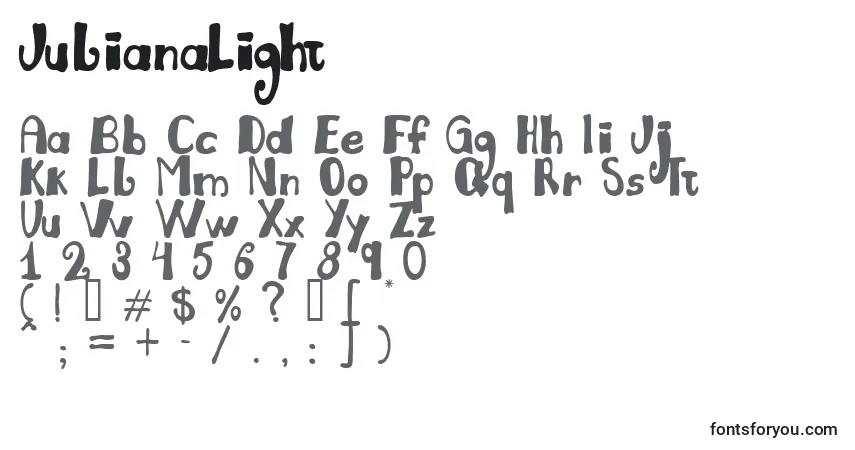 characters of julianalight font, letter of julianalight font, alphabet of  julianalight font