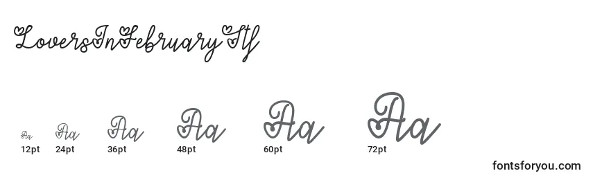 sizes of loversinfebruaryttf font, loversinfebruaryttf sizes