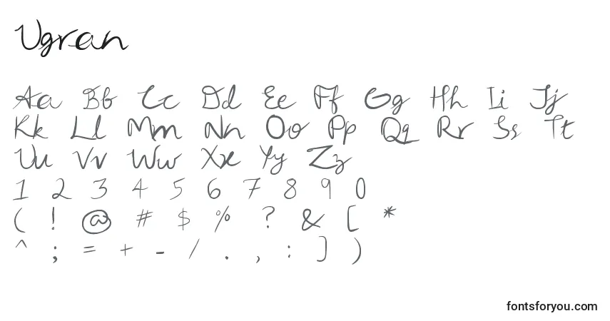 characters of ugran font, letter of ugran font, alphabet of  ugran font