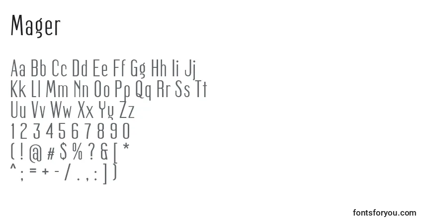 characters of mager font, letter of mager font, alphabet of  mager font