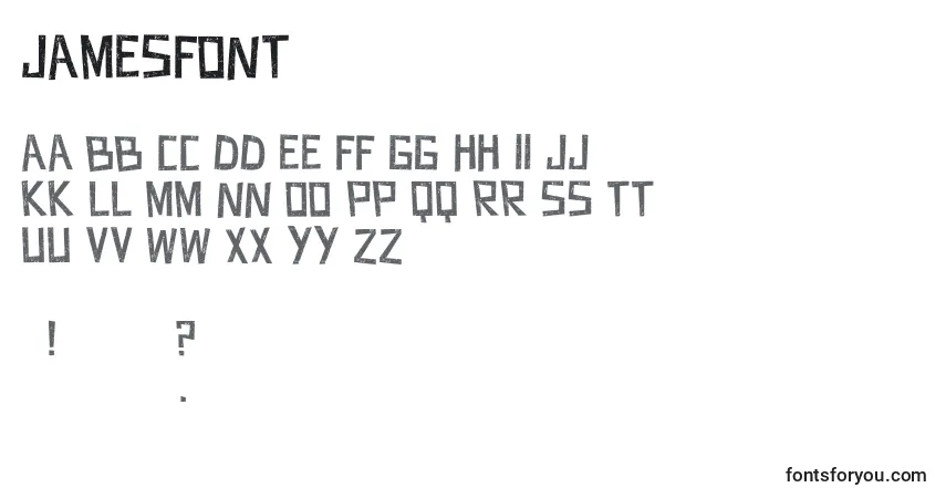 characters of jamesfont font, letter of jamesfont font, alphabet of  jamesfont font