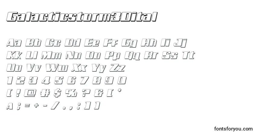 characters of galacticstorm3dital font, letter of galacticstorm3dital font, alphabet of  galacticstorm3dital font