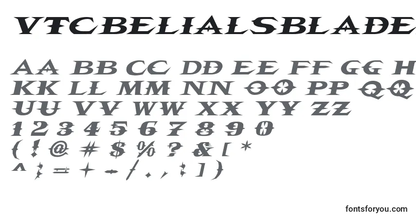 A fonte Vtcbelialsbladeitalic – alfabeto, números, caracteres especiais