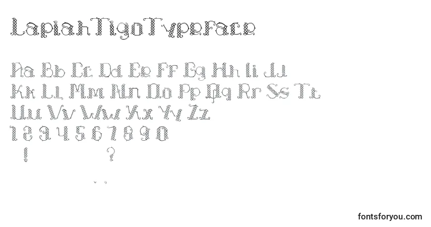 Schriftart LapiahTigoTypeface – Alphabet, Zahlen, spezielle Symbole