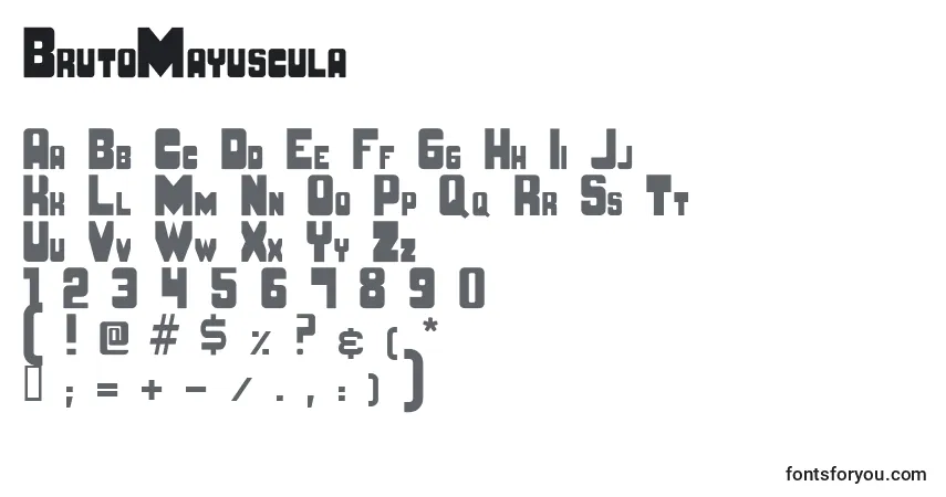 A fonte BrutoMayuscula – alfabeto, números, caracteres especiais