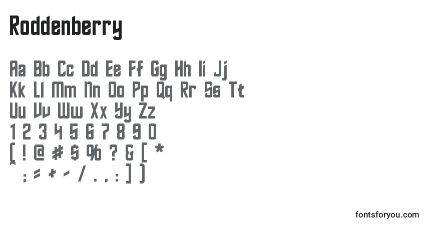 Schriftart Roddenberry – Alphabet, Zahlen, spezielle Symbole