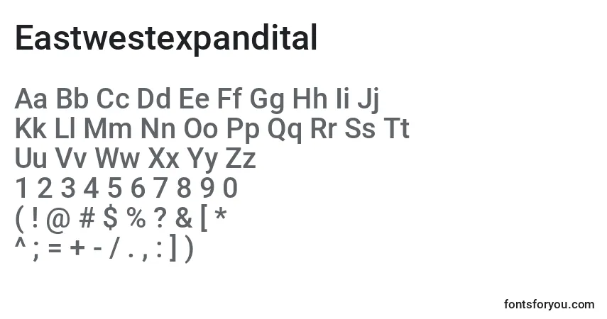 Шрифт Eastwestexpandital – алфавит, цифры, специальные символы