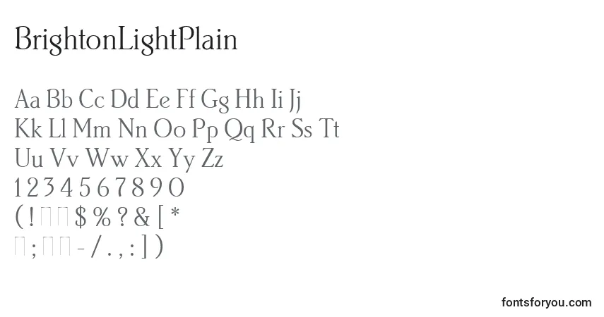 A fonte BrightonLightPlain – alfabeto, números, caracteres especiais