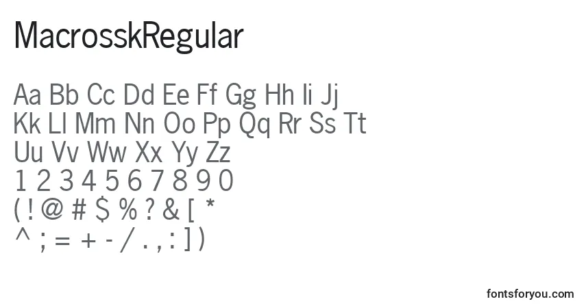 A fonte MacrosskRegular – alfabeto, números, caracteres especiais