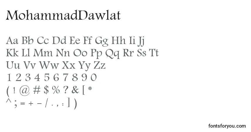 A fonte MohammadDawlat – alfabeto, números, caracteres especiais