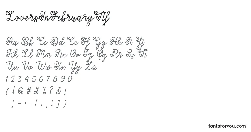 Czcionka LoversInFebruaryTtf – alfabet, cyfry, specjalne znaki