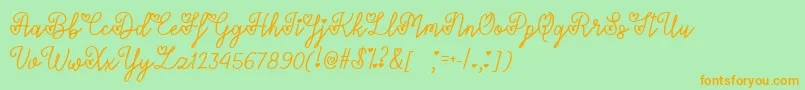 LoversInFebruaryTtf-Schriftart – Orangefarbene Schriften auf grünem Hintergrund